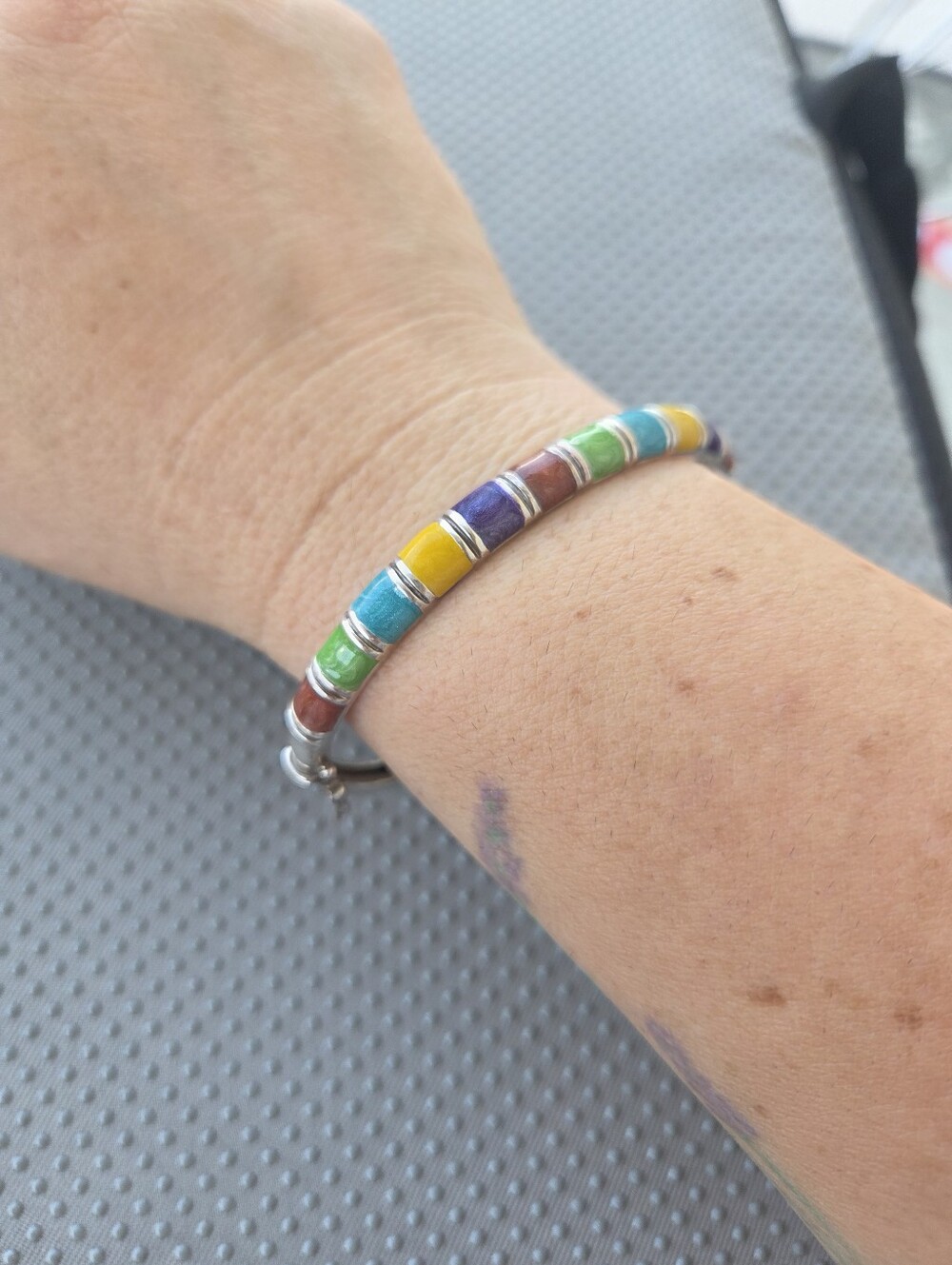 Colorful Enamel And Sterling Silver Bangle Bracelet - Multicolor